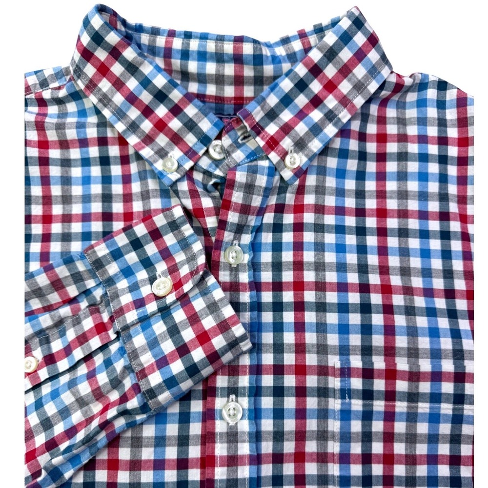 Vineyard Vines Mens Slim Fit Murray Shirt Plaid Blue Red Long Sleeve Large